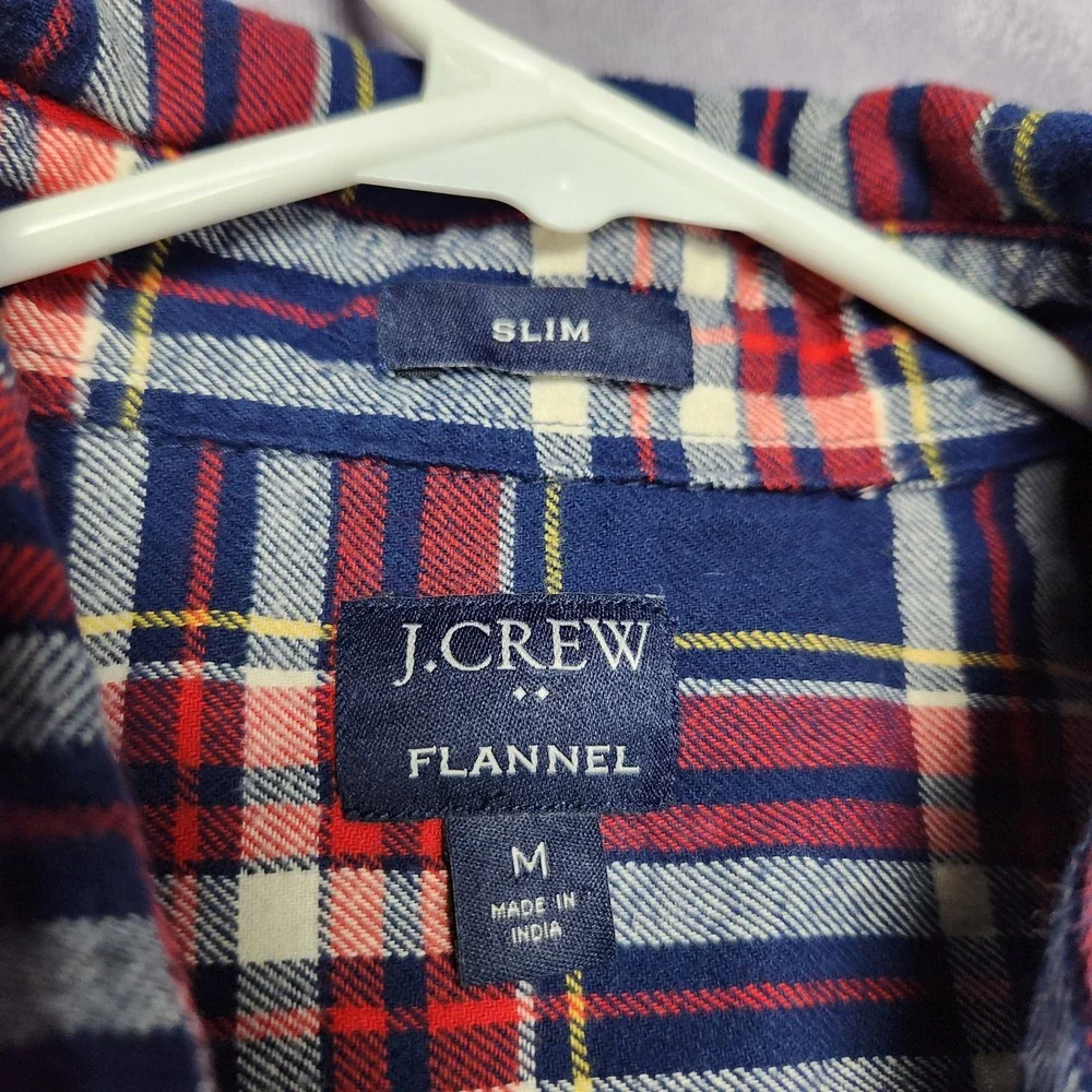 J Crew Slim Flannel Shirt Mens Medium Blue Red Yellow Plaid Long Sleeve BU180‎